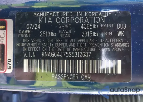 2025 Kia K5 Gt-Line from USA, damaged, VIN KNAG64J75S5312687